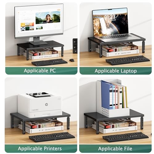 Desk Organizers and Accessories, Adjustable Computer Monitor Stand Black Wood