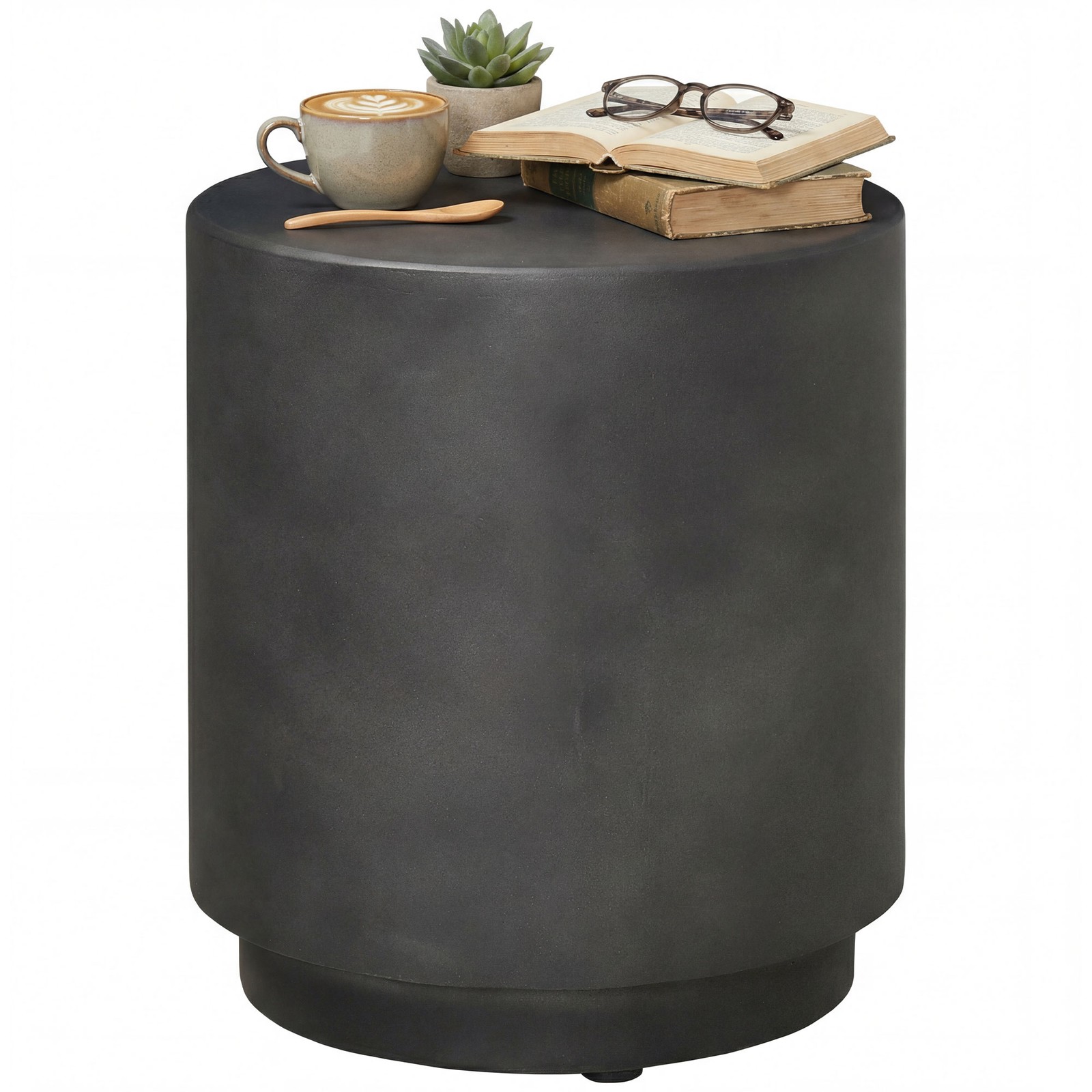 Accent Table with Concrete Finish, Round Side Table, Dark Gray Refurbished
