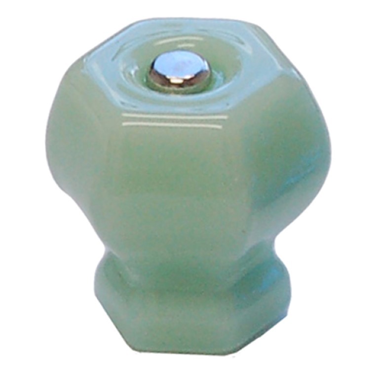 1-1/4″ MILK GREEN JADE HEXAGONAL Glass Knob Hexagon antique vintage old retro pa