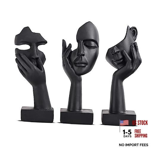 3 Pcs Small Thinker Statue Set – Black Art Abstract Home Accent 6″