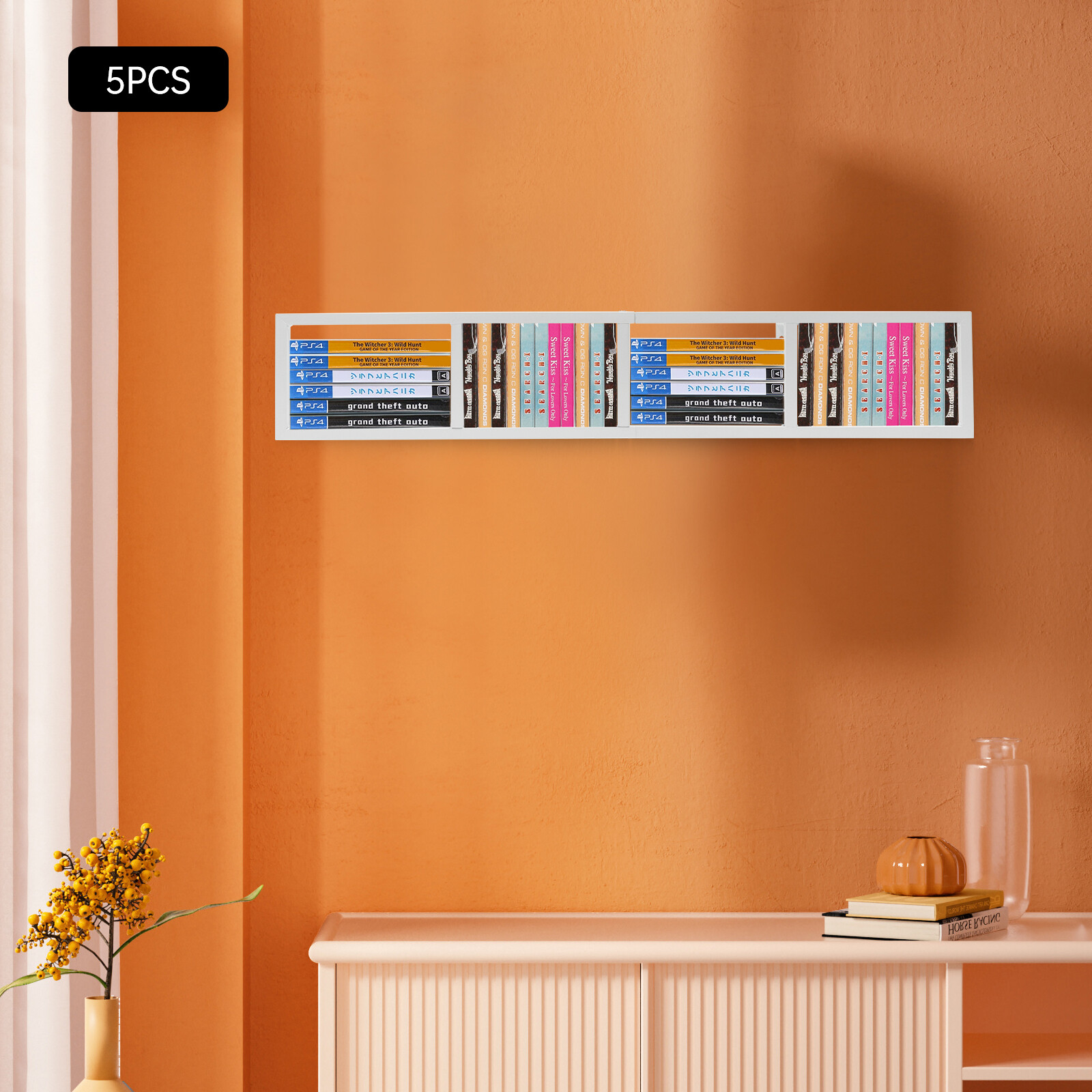 34 Inch Media Storage Rack Wall Mounted CD DVD Organizer Metal Floating Shelf