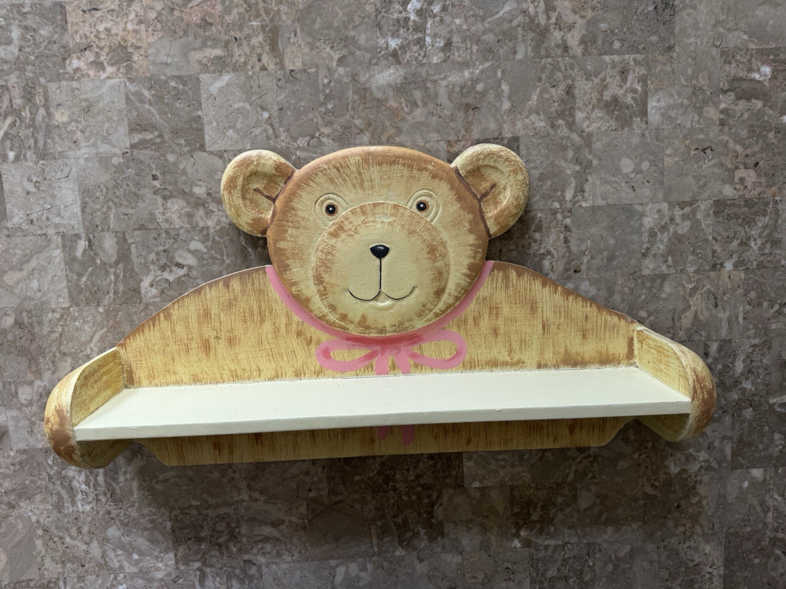 Vintage Wooden 3D Teddy Bear Wall Shelf Kids Room Whimsical Play