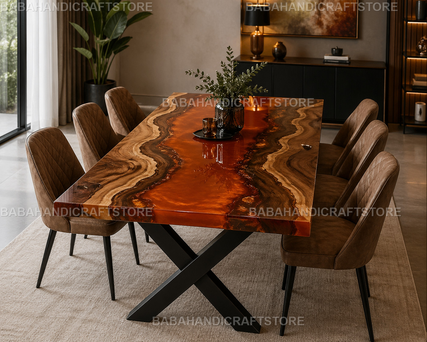 Luxury Custom Epoxy Resin River Table Top – Live Edge Wood Dining Table Modern