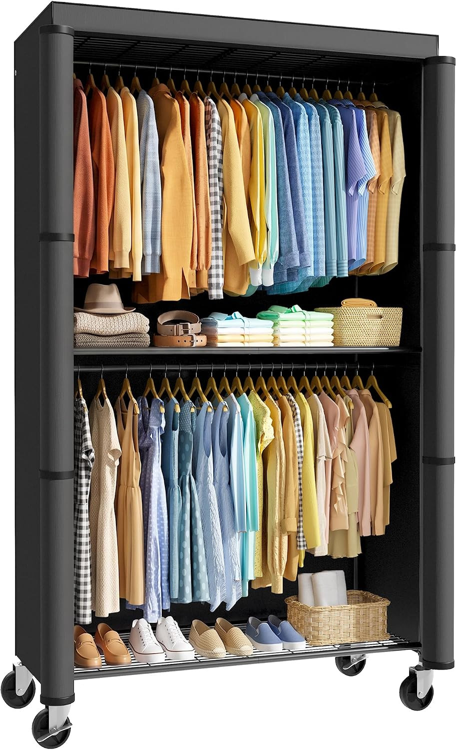 Clothes Rack with Cover, Wardrobe Closet, 35.4″ X17.7″ X79.7″, Iron | Bedroom, D