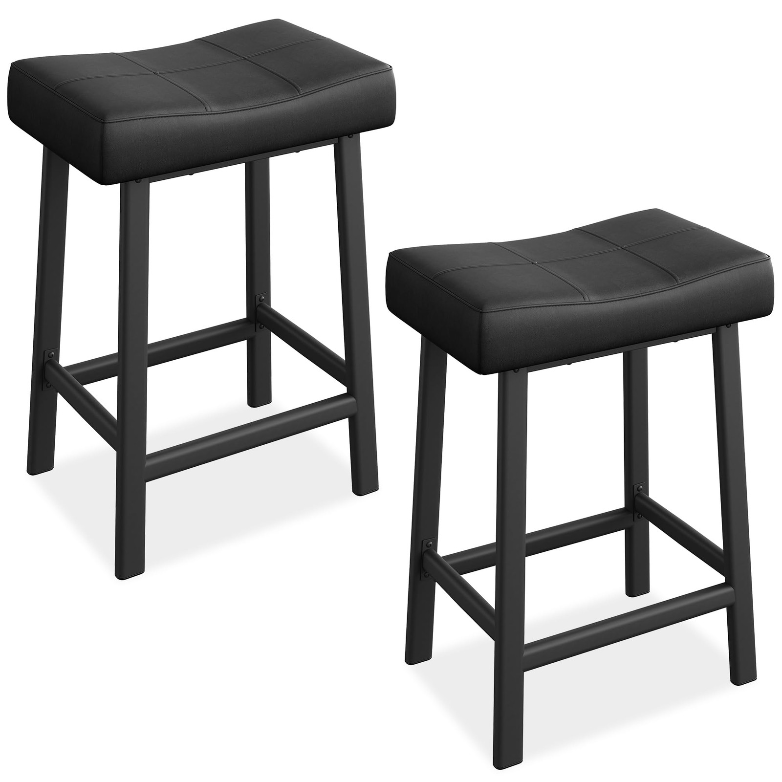 24in Counter Height Bar Stools Set 2 Upholstered Padded Saddle Curved Cushion