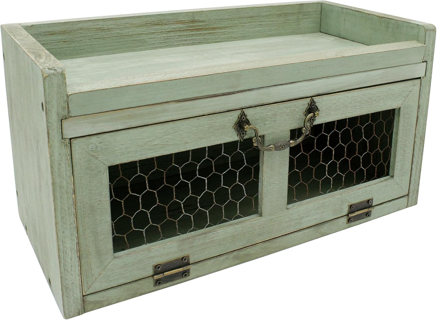 Farmhouse Countertop Storage Organizer, Rustic Wood Kitchen Cabinet with Chicken