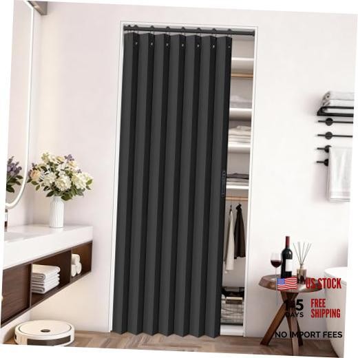 Closet Door Curtain Room Divider Drapes, Pleated 39″W x 78″L (Pack of 1) Black
