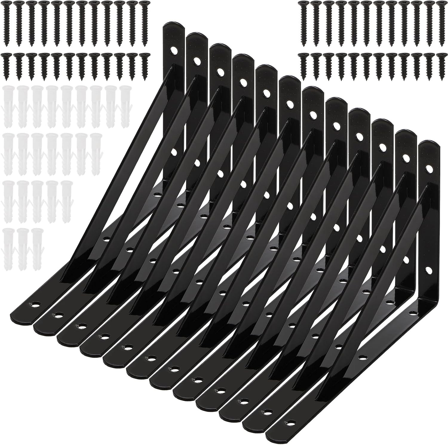 12 Pack Heavy Duty Shelf Brackets, 8 in X 5 in Wall Mount Steel L Shelf Bracket,