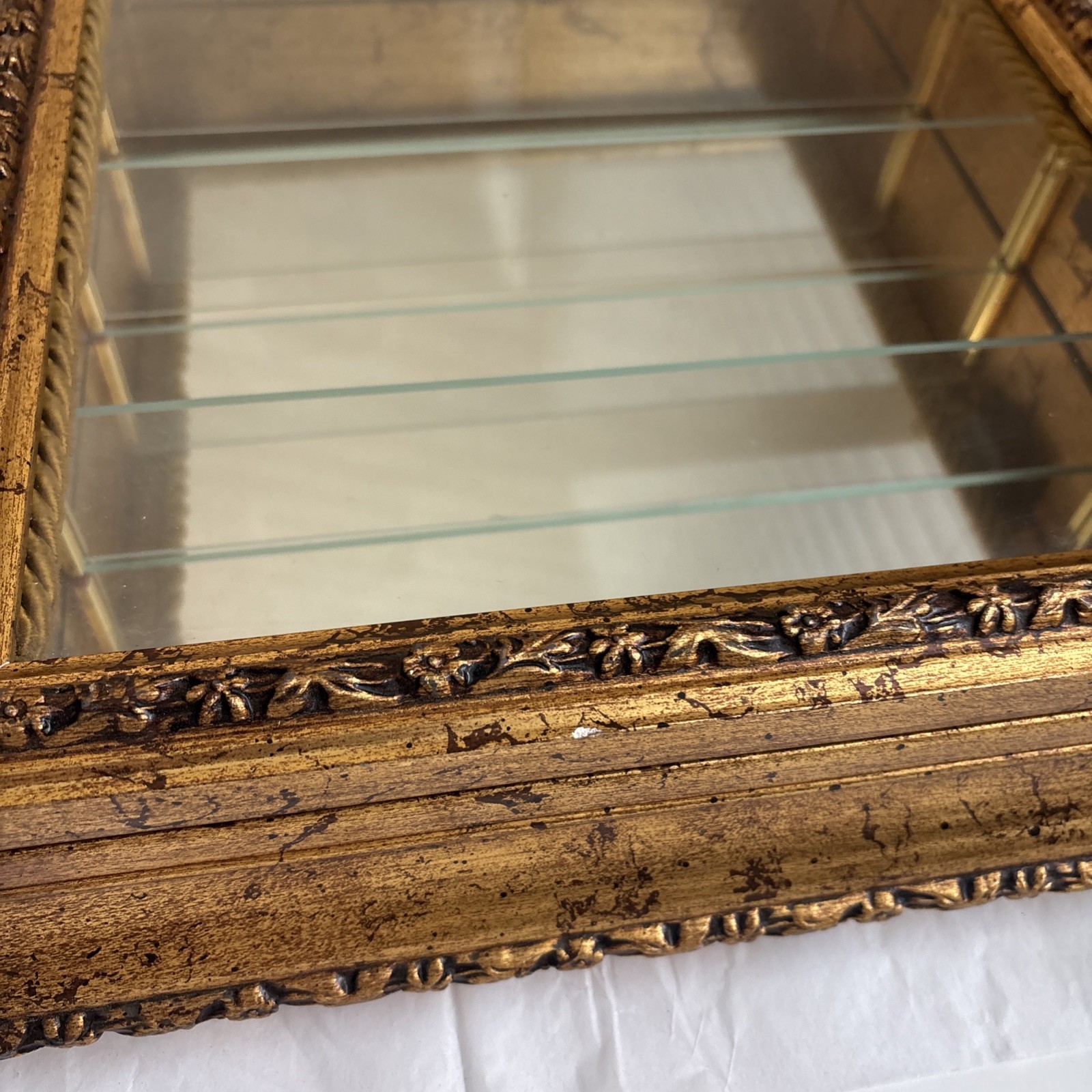 Horchow Creazioni Artistiche Italian Curio Wall Cabinet Gold Gilt Glass