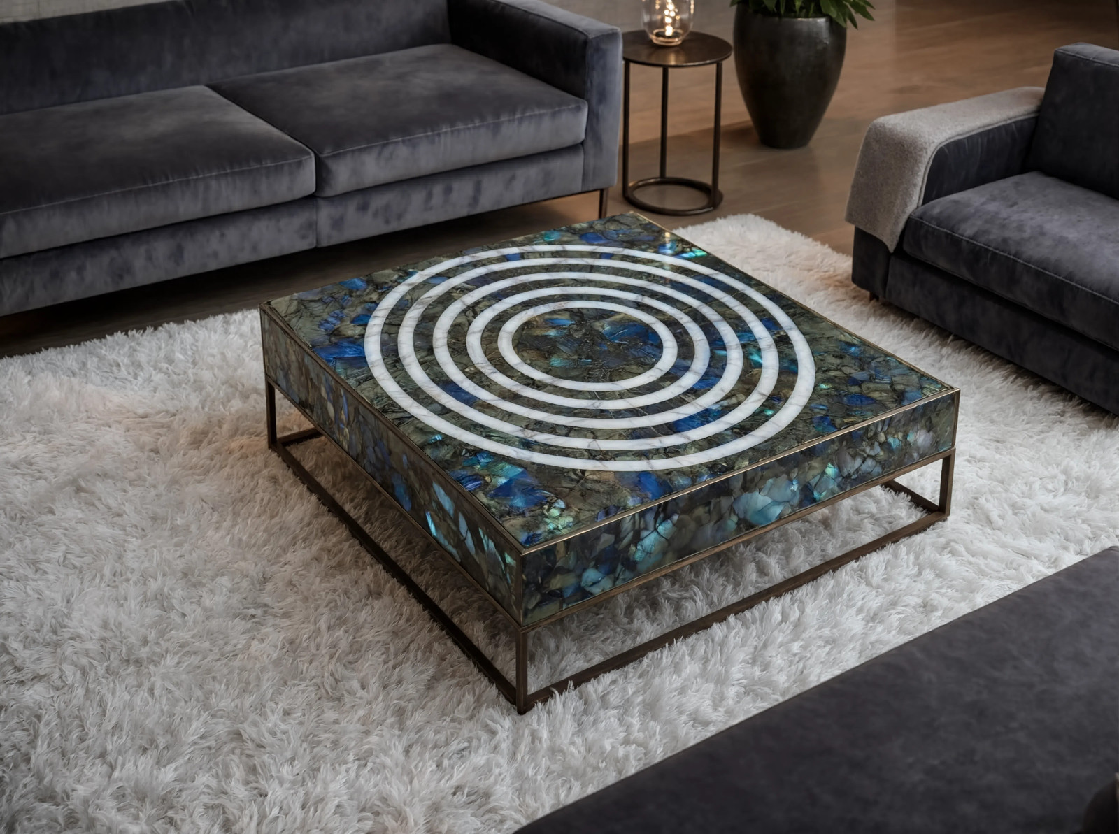 Handcrafted Labradorite Table Top | Natural Gemstone Slab for Dining, Coffee Top