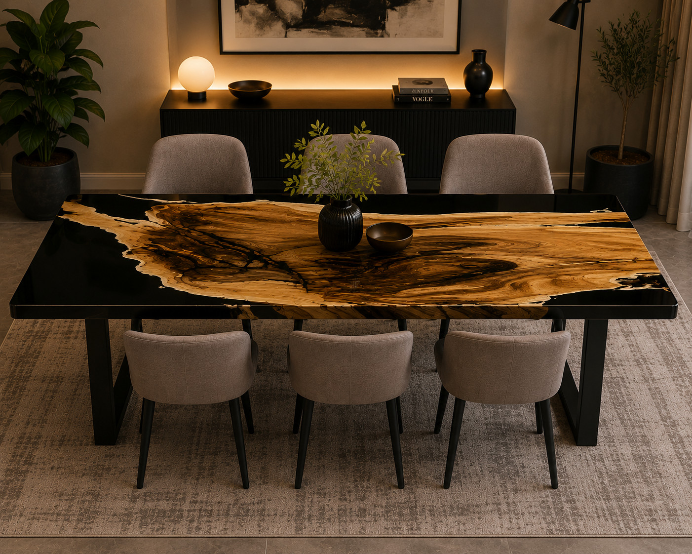 Luxury Black Epoxy Dining Table | Handmade Live Edge Wood Table