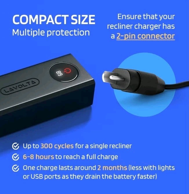 Lavolta 5200mAh Rechargeable Battery Pack for Electric Recliners,Universal 2-Pin