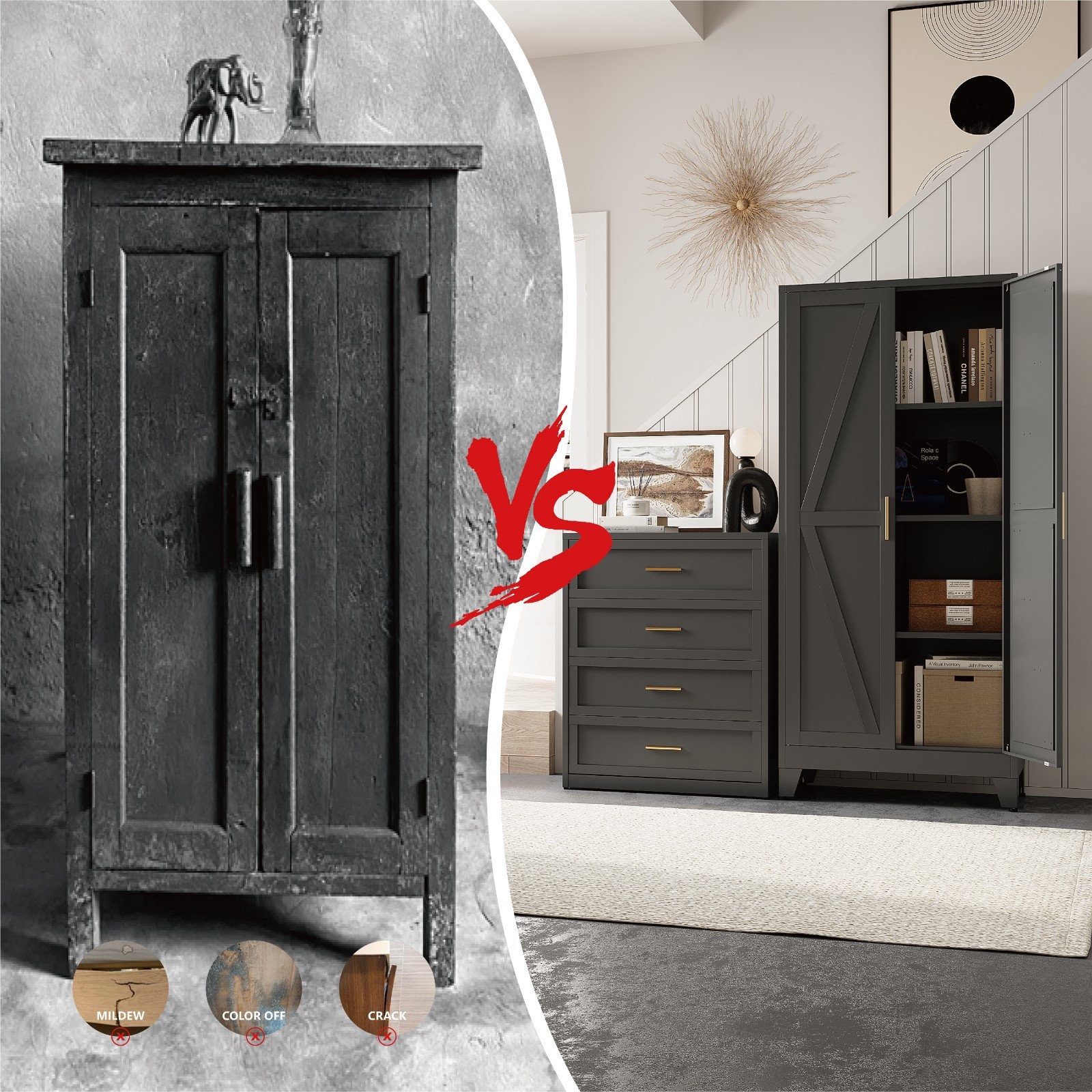 61″ Tall Metal Pantry Cabinet, Black Metal Pantry Storage Cabinet