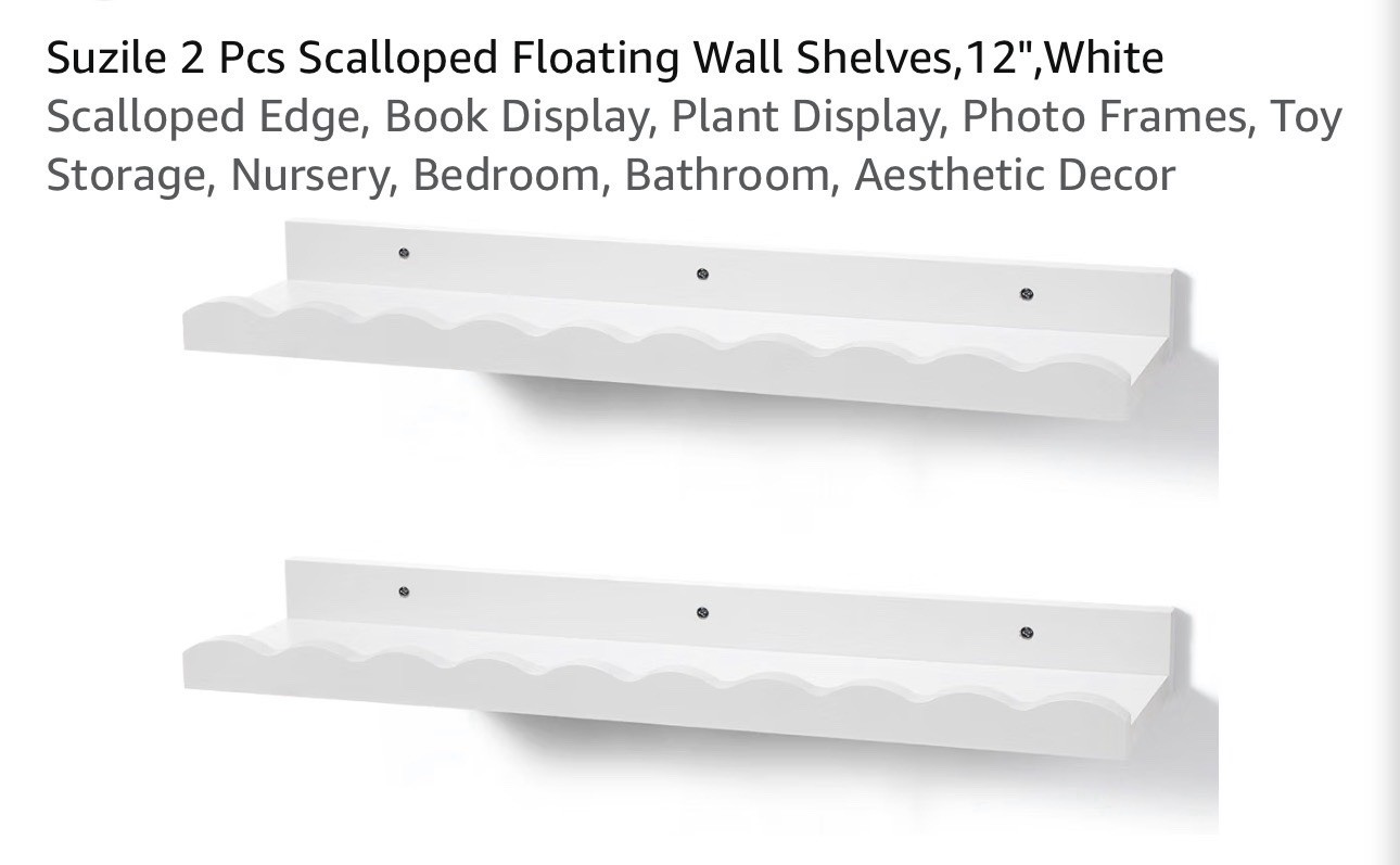 2 Pcs Scalloped Shelf Wall Floating Set 12 Inch White Room Decor Bathroom