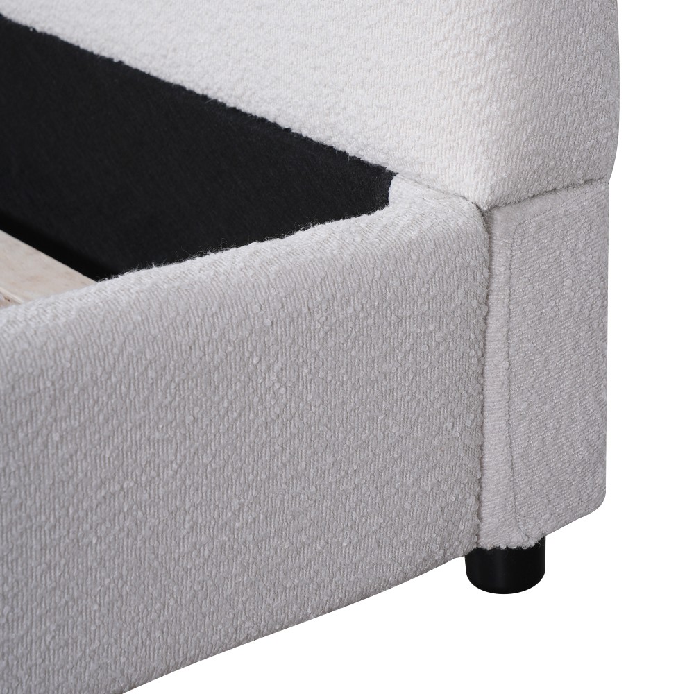 Queen Size Bed Frame With Boucle Upholstered Round Curved Headboard, White