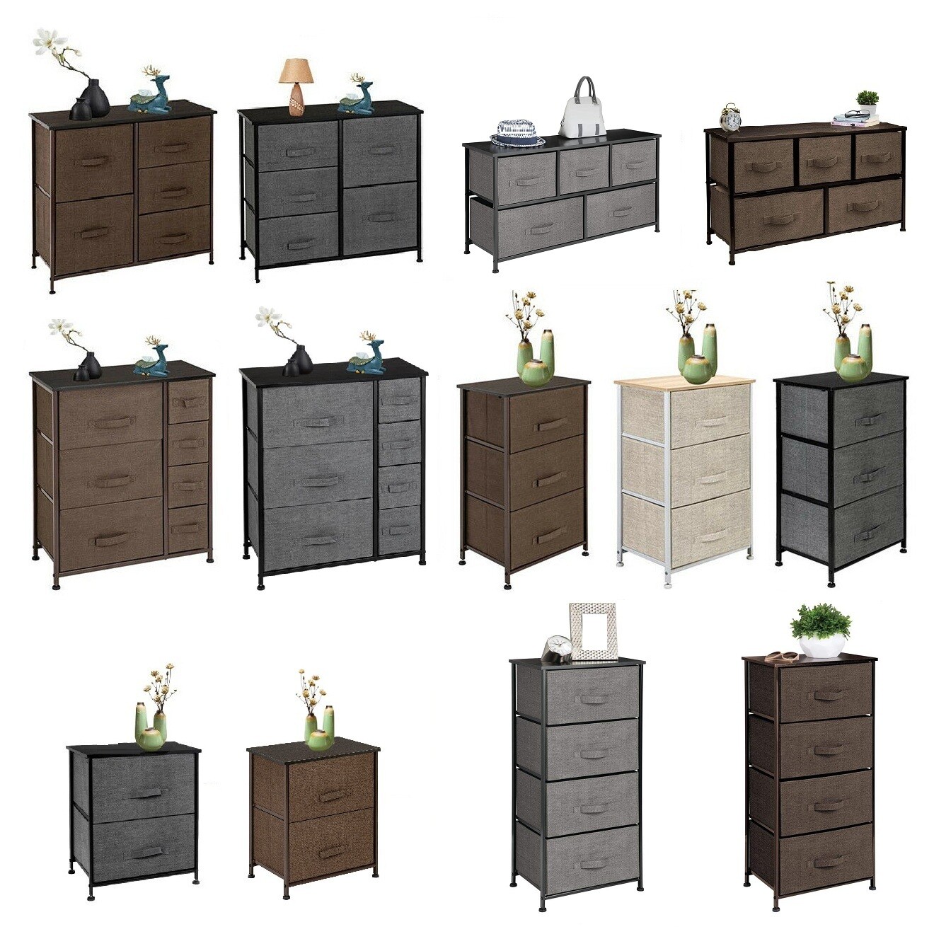 2-7 Drawer Bedside Dresser Small Nightstand Table for Bedroom Storage Organizer