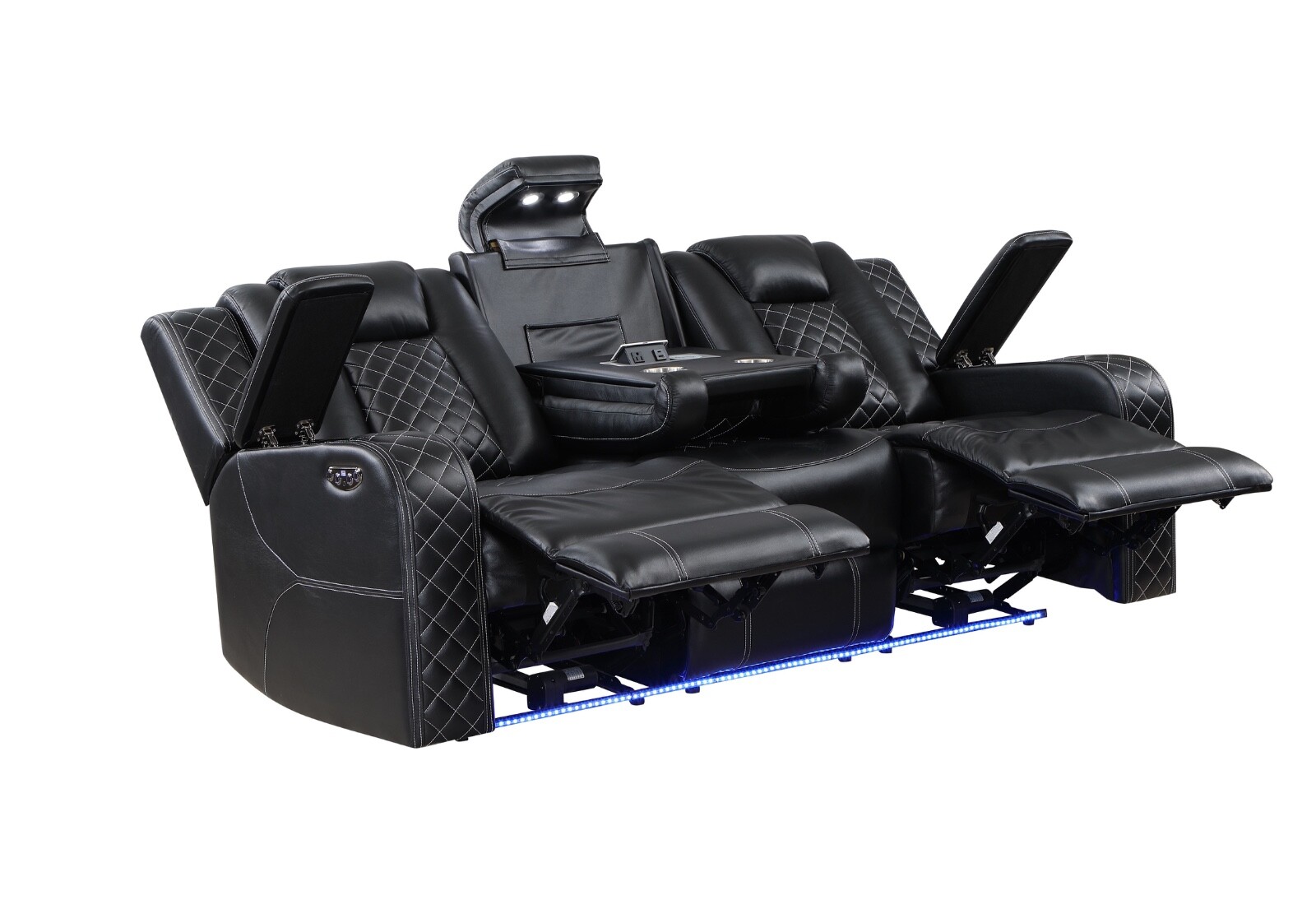 ULTIMATE EQUIPPED 2 PC BLACK POWER RECLINING SOFA LOVESEAT LIVING ROOM FURNITURE