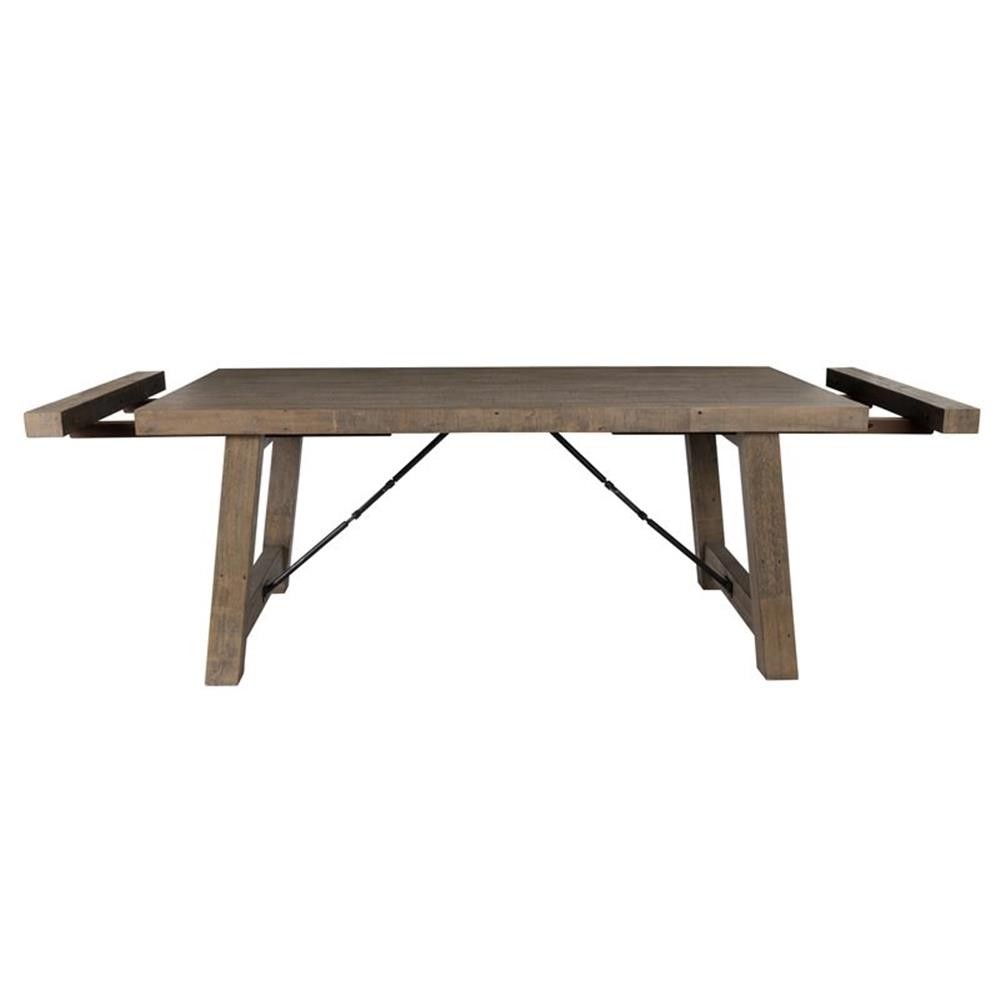 Pemberly Row 82″ Reclaimed Pine Extension Dining Table in Weathered Brown