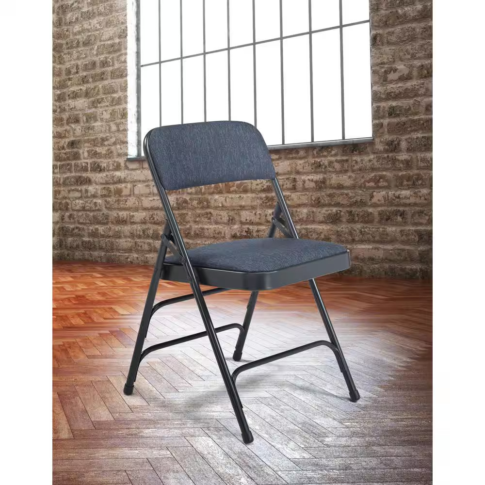 Blue Fabric Padded Seat Stackable Folding Chair (Set of 4)