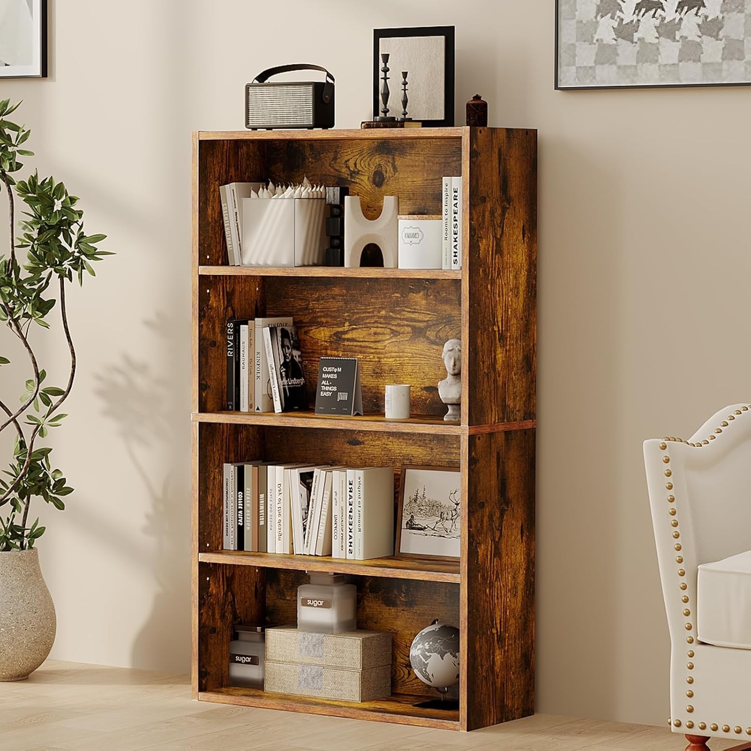 Bookshelf 5/6Tier Storage Shelf Adjustable Bookcase Open Wood Magazine Organizer