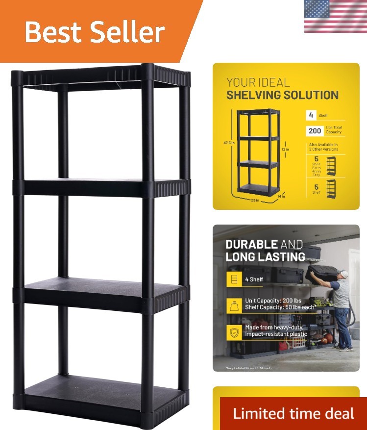 Freestanding 4-Shelf Plastic Storage Solution – Perfect for Garage & Pantry Use