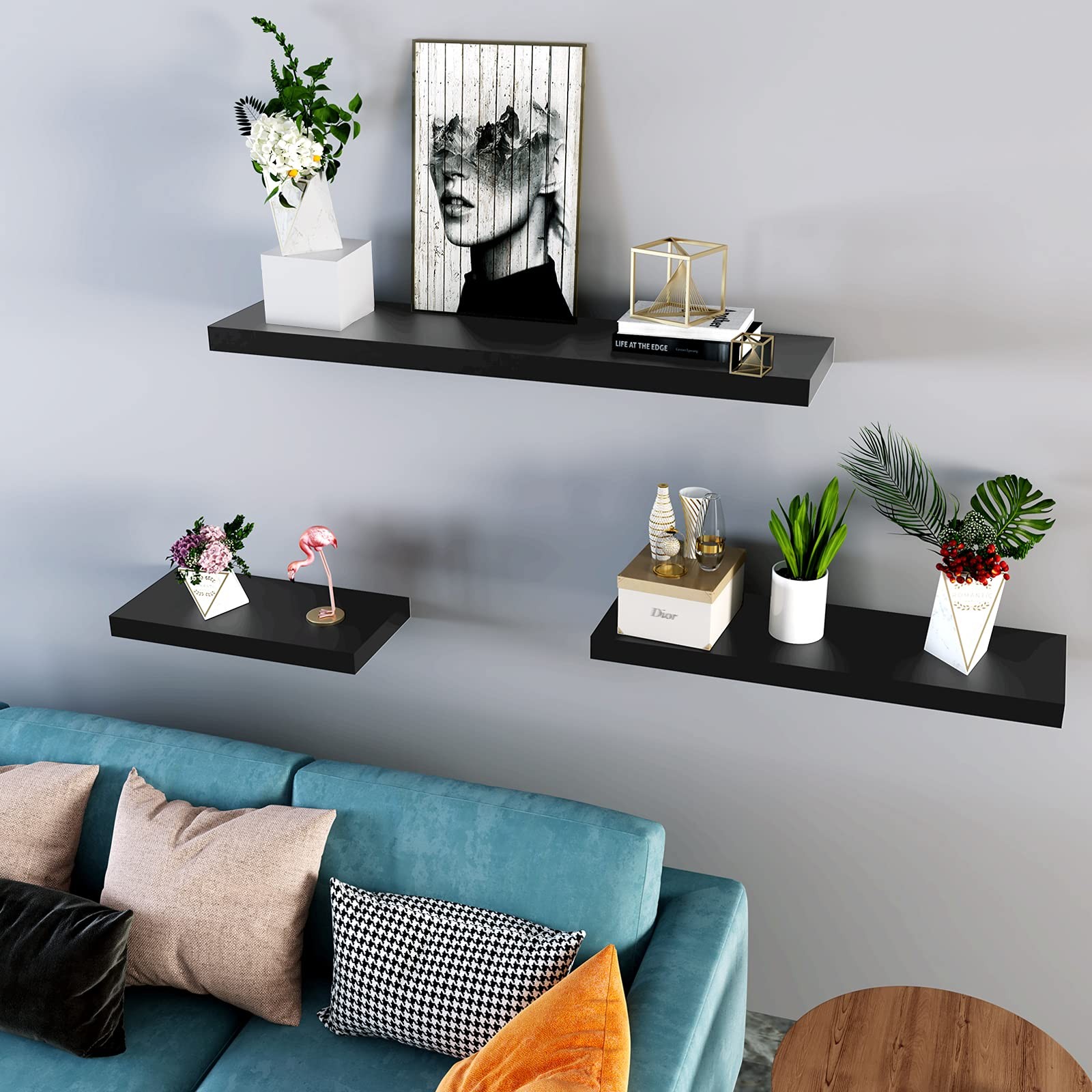 Black Large 12 Inch Deep Floating Wall Shelf 23.62 L x 11.81 D x 2 T Inch