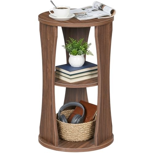 Round Side Table, 3-Tier End Table with Storage Shelves, 13.8″ Small Accent