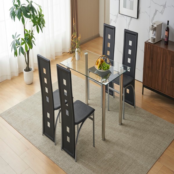 4pcs Long Backrest Square Decoration Pu Leather Dining Chair Electroplating Leg