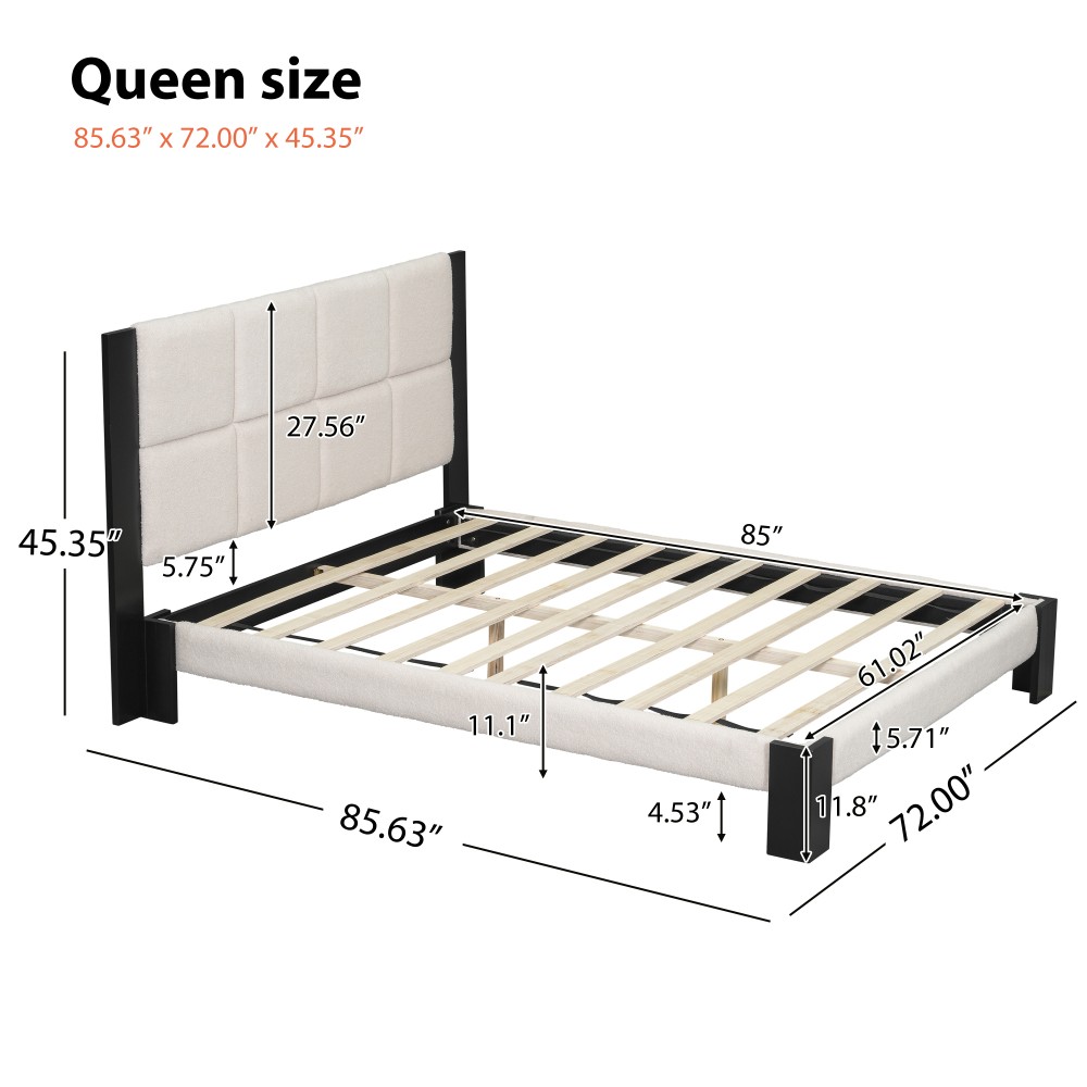 Boucle Bed Frame W Square Stitched Headboard