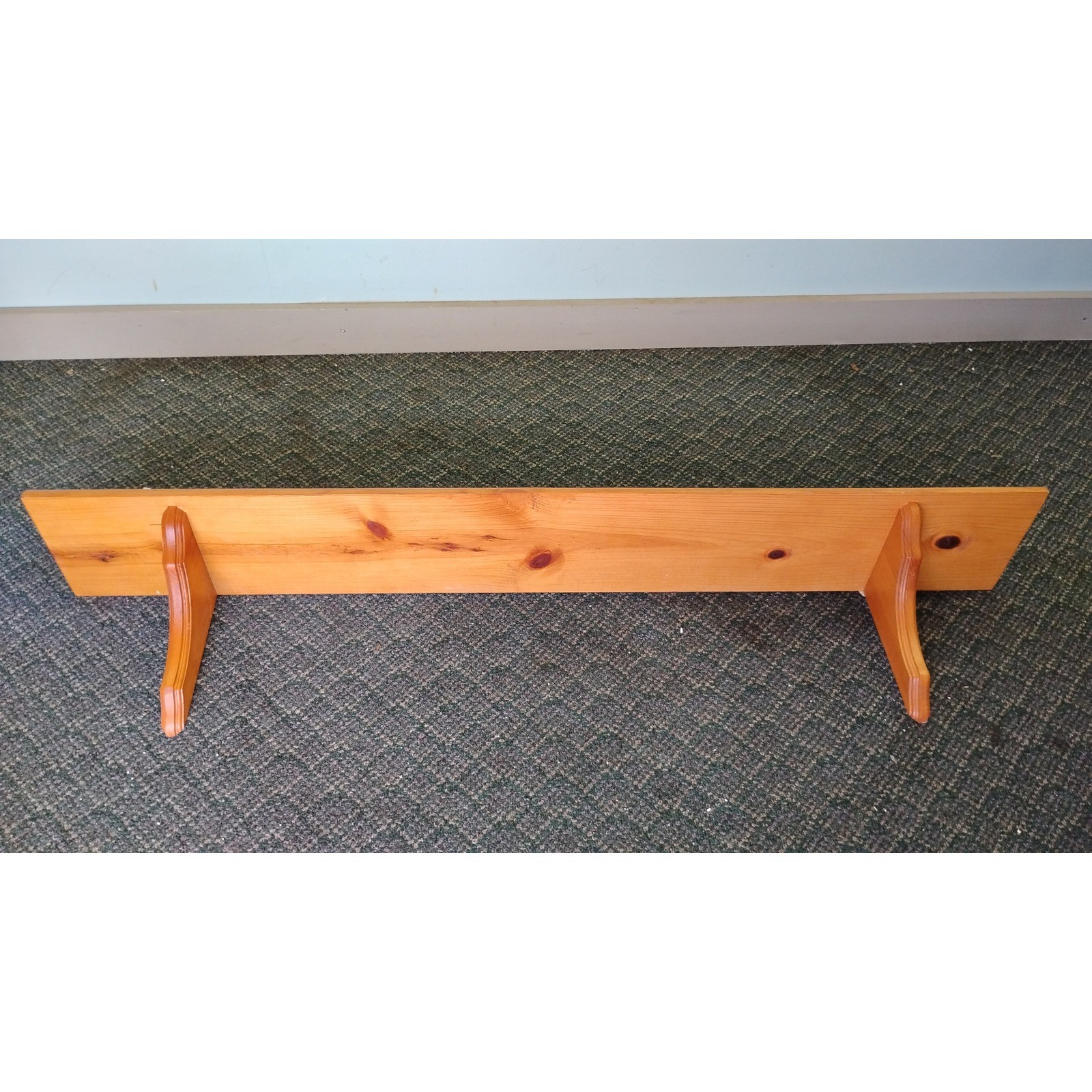 Vintage Solid Pine Wood Floating Wall Shelf 48 Inch Carved Corbel Brackets Honey