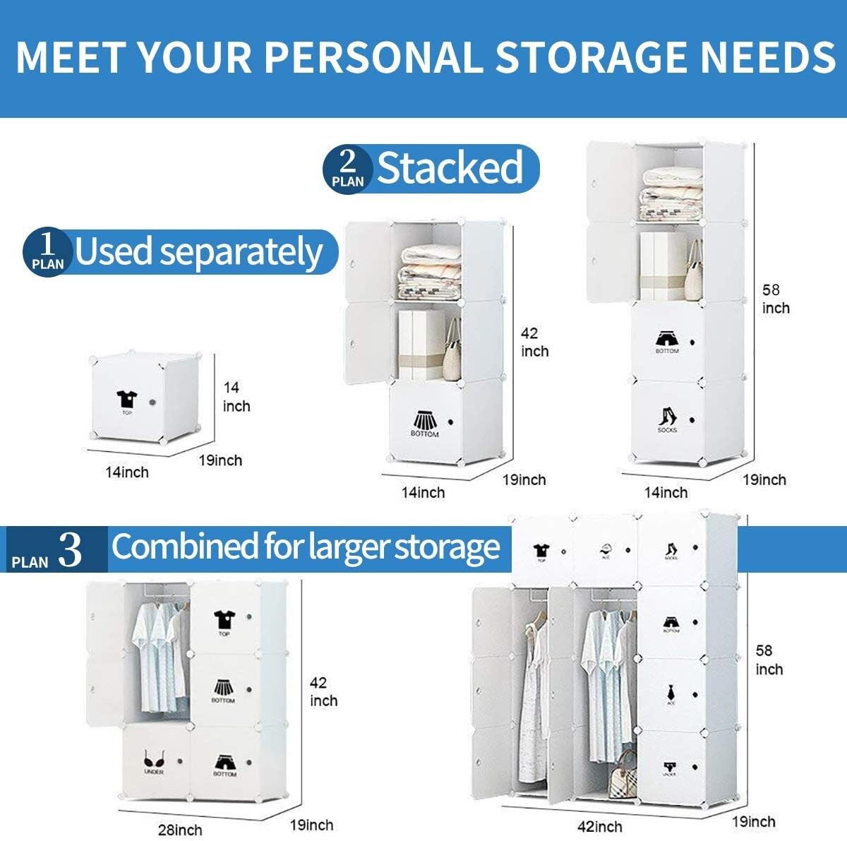 Wardrobe wardrobe system modular clothes 12 cubes white b288