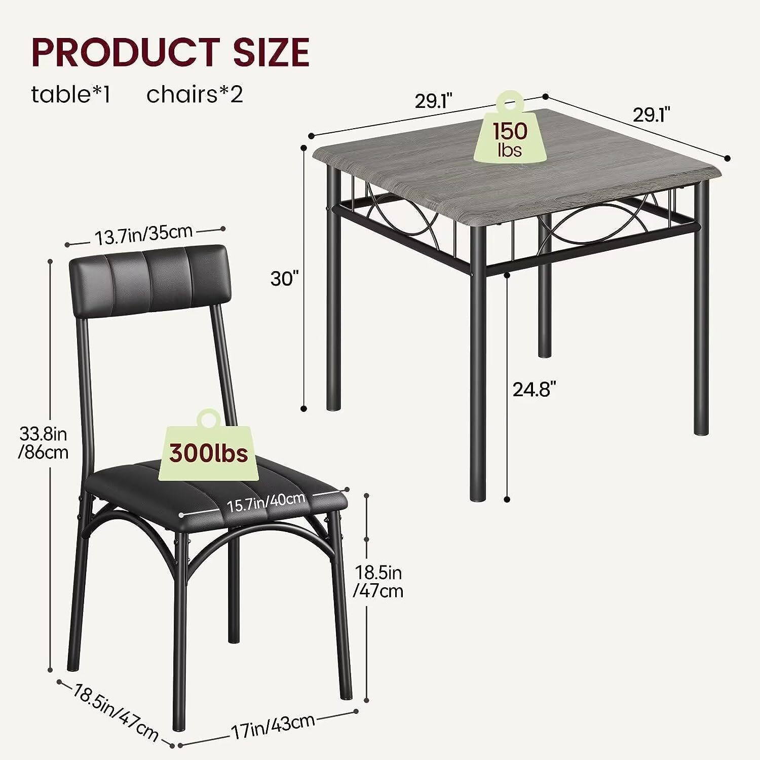 3-Piece Table and Chair Set ,Dining Room Table and 2 Chair Kitchen Table Set New