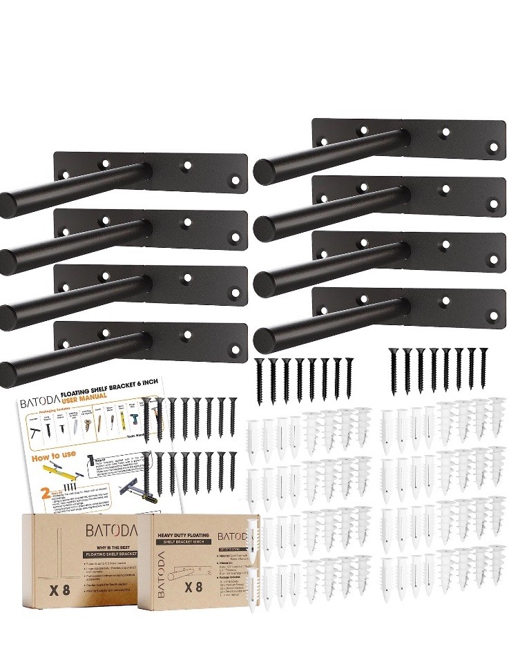 BATODA – 6″ Floating Shelf Bracket Heavy Duty (8 pcs)-Solid Steel Blind Shelf…