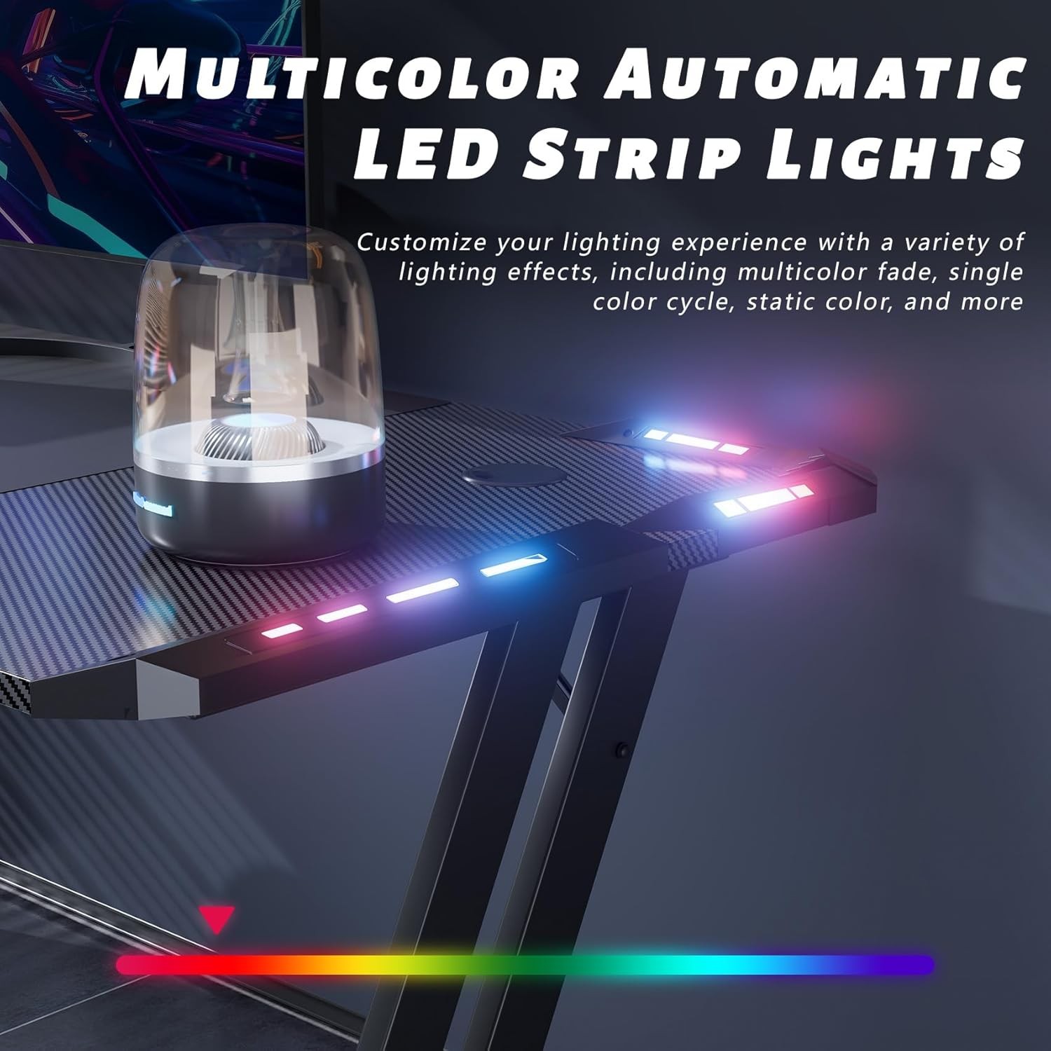 Gaming Desk with LED Light, Computer Desk with Mouse Pad, Ergonomic Gaming Table