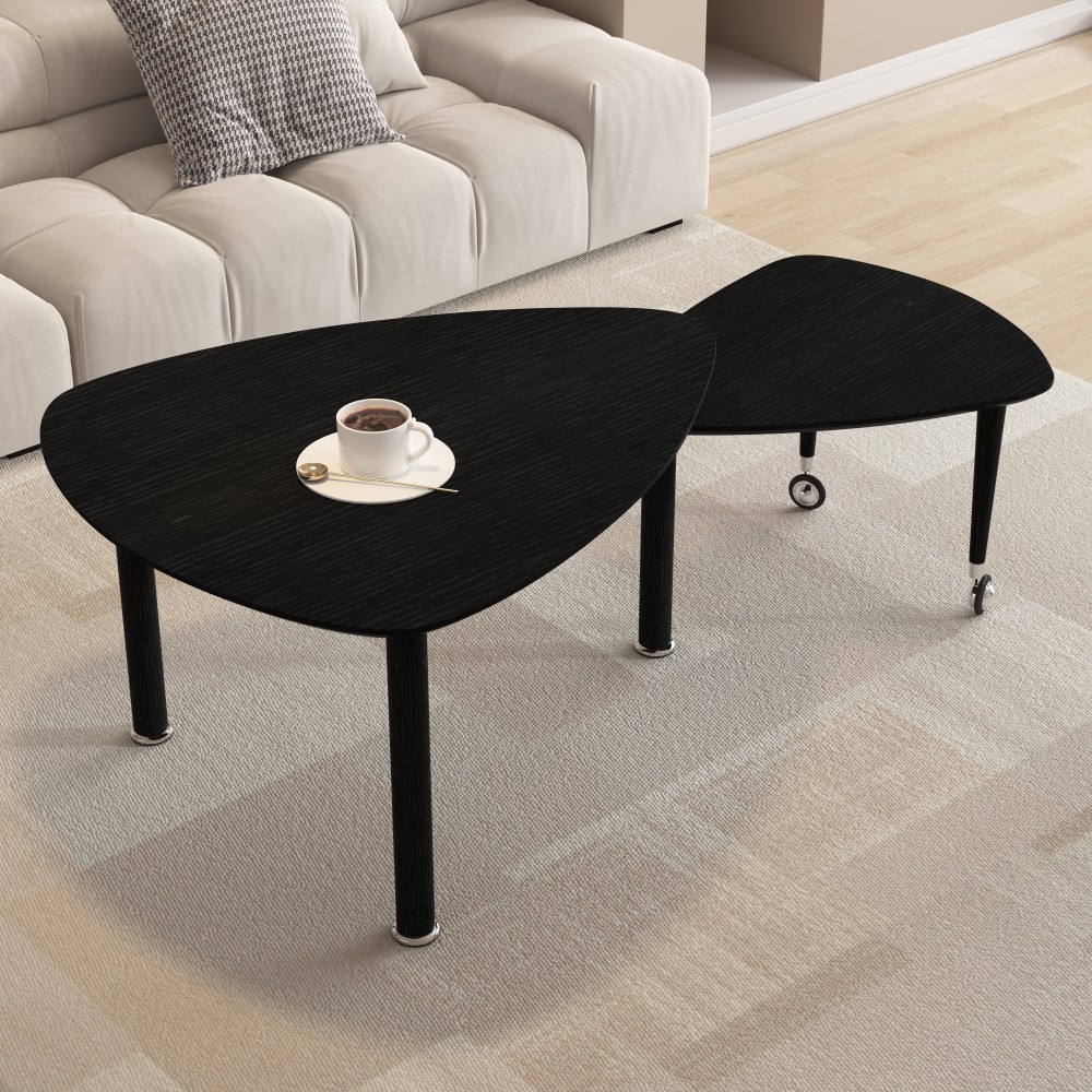 Coffee Table with 360-Degree Rotation Solid Wood Legs Comes with Two Tables