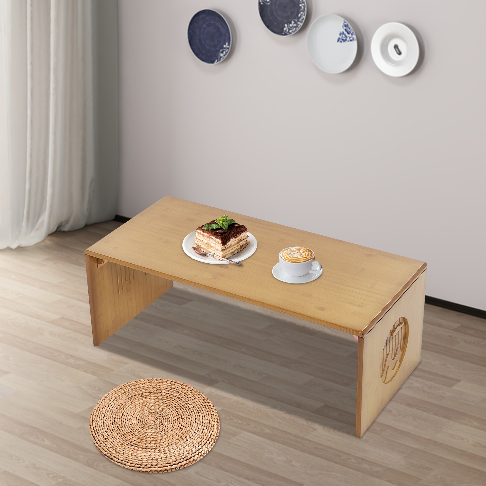 Tawny Foldable Floor Table Bamboo Folding Coffee Table Without Assembly 13.22lbs