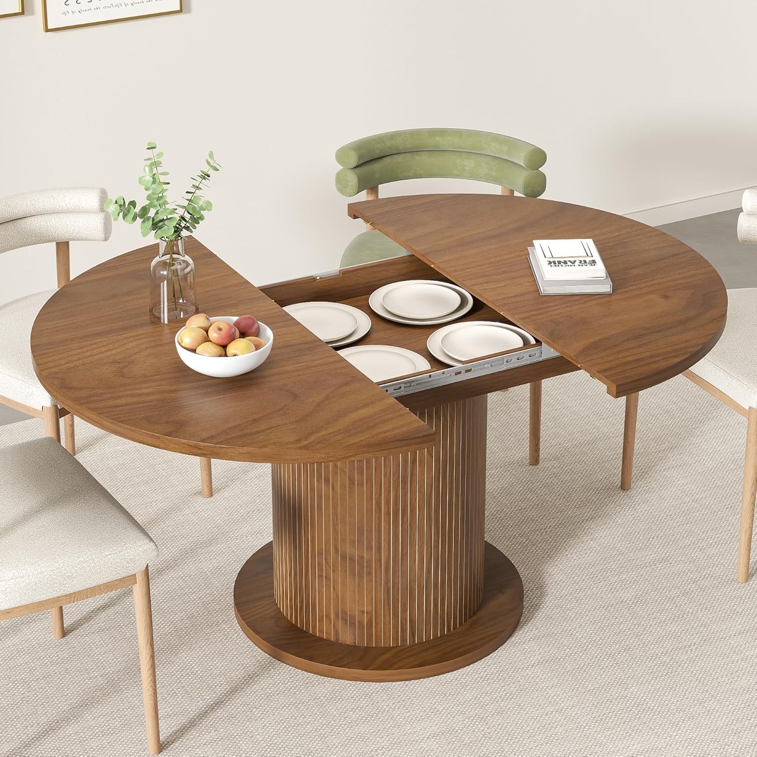 43.3 inch 59 inch Adjustable Size Round Dining Table 4 6 Unique Design Modern