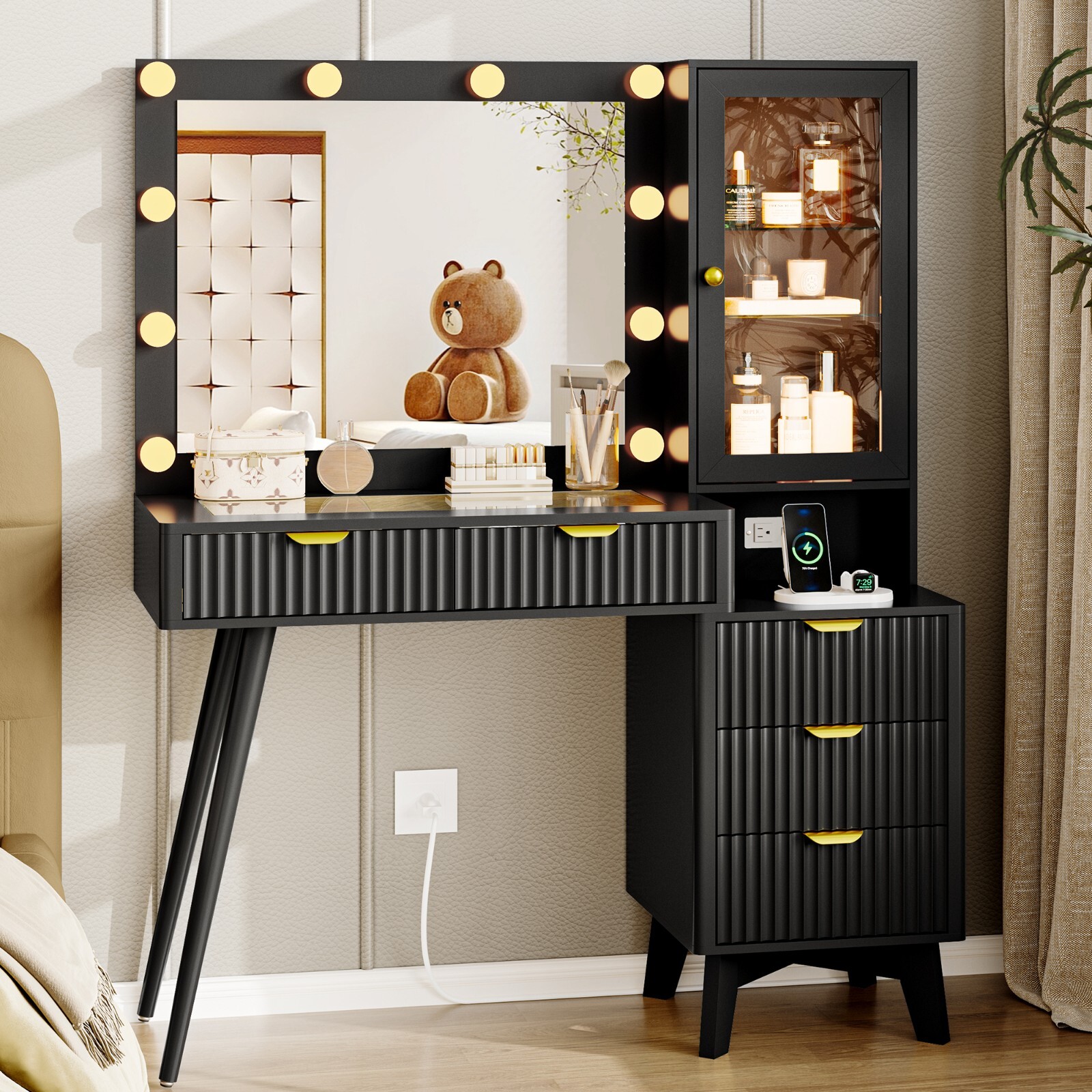 Vanity Desk with Mirror and Lights Glass Makeup Table Set Dressing Table Bedroom