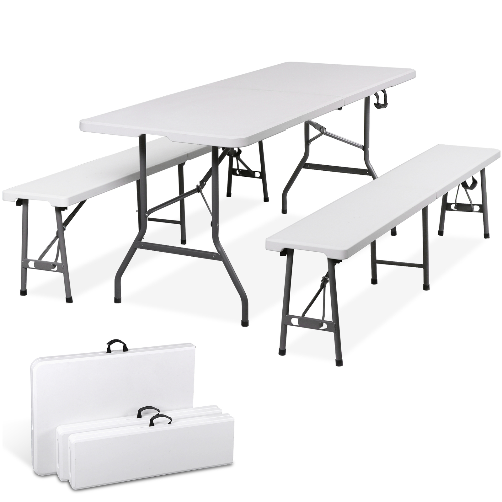 6 ft Plastic Folding Table Set with 2 Benches, camping Table for Party Picnic