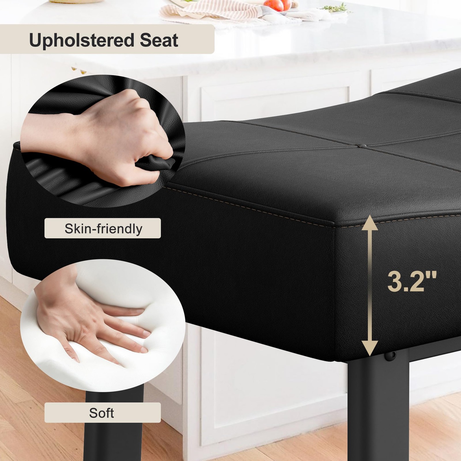 24in Counter Height Bar Stools Set 2 Upholstered Padded Saddle Curved Cushion