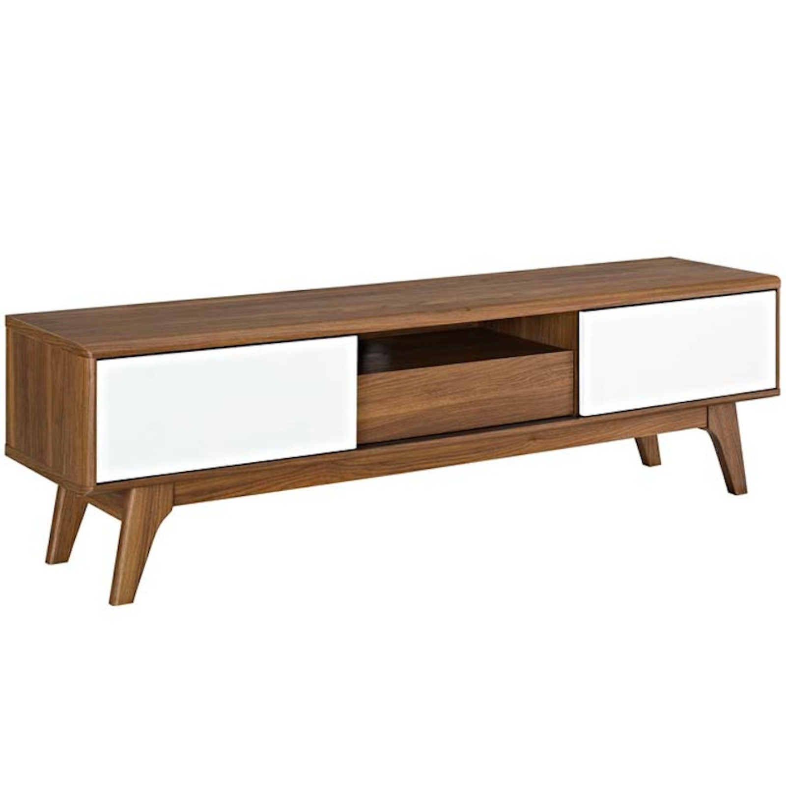 59″ Mid Century Modern LED LCD DLP HD Walnut & White Media TV Stand Credenza