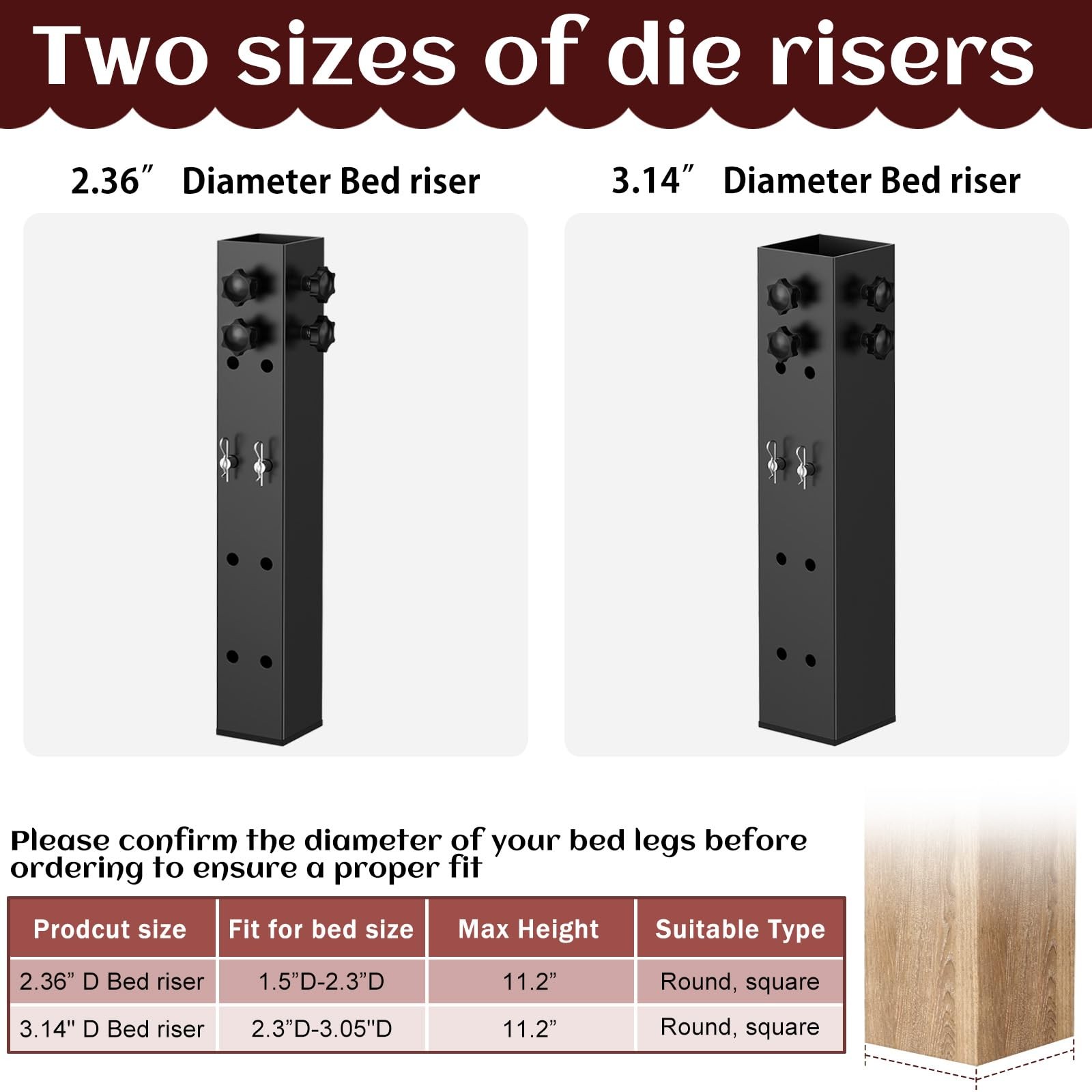 IRENPORU 4 Pack Carbon Steel Dorm Bed Riser 3.15″ Diameter Metal Bed Riser fo…