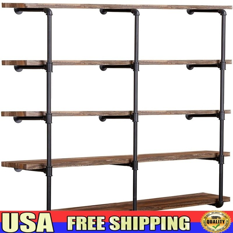 Iron Wall Mounted Shelving Unit Heavy Duty DIY Pipe Shelf System 5 Tier L Shape