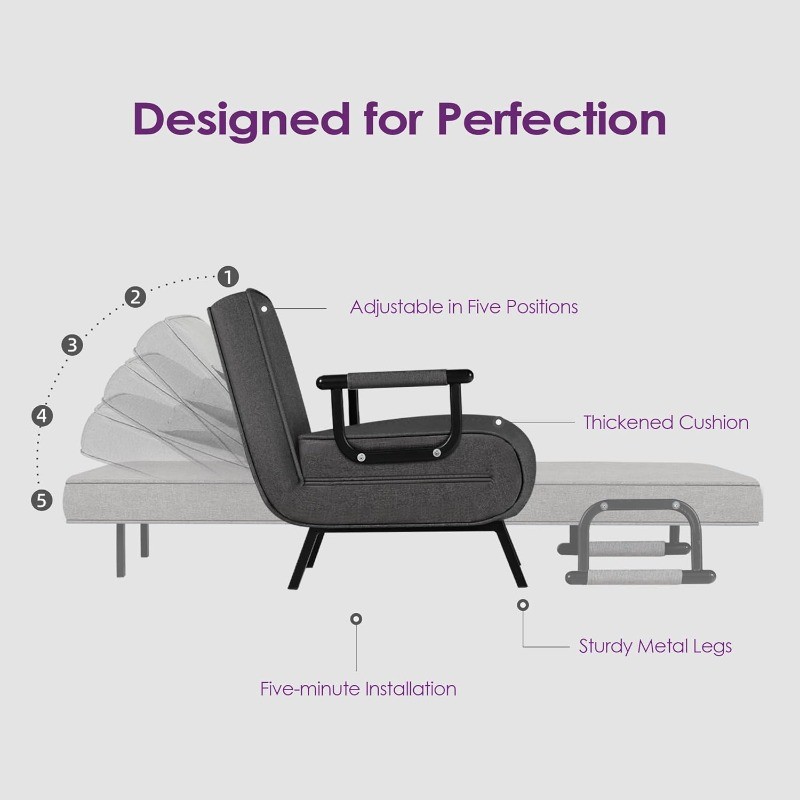Sleep Chair Bed Comfy Convertible Sleeper Chairs Adults 5 in 1 Folding Sofa Bed