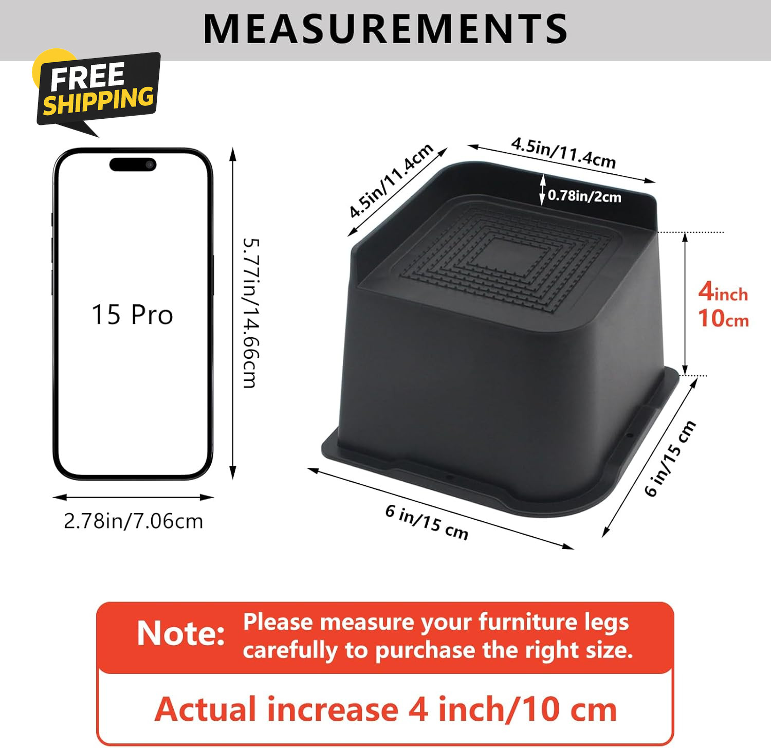 Bed Risers 4 Inch Heavy Duty, 4 Pack Oversized Furniture Risers 6 Inch