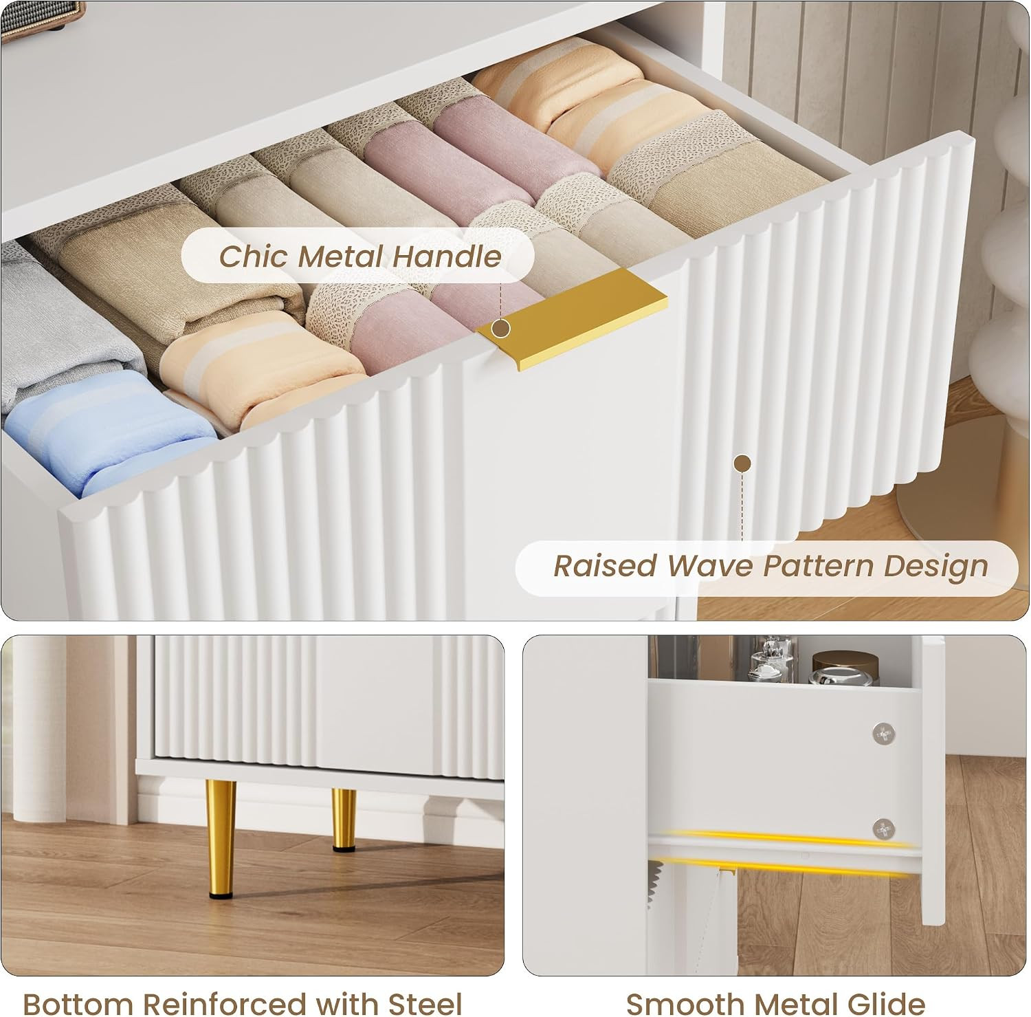 Fluted Dresser for Bedroom with 4 Drawers, 36.85″ Tall Modern Chest of Drawers w