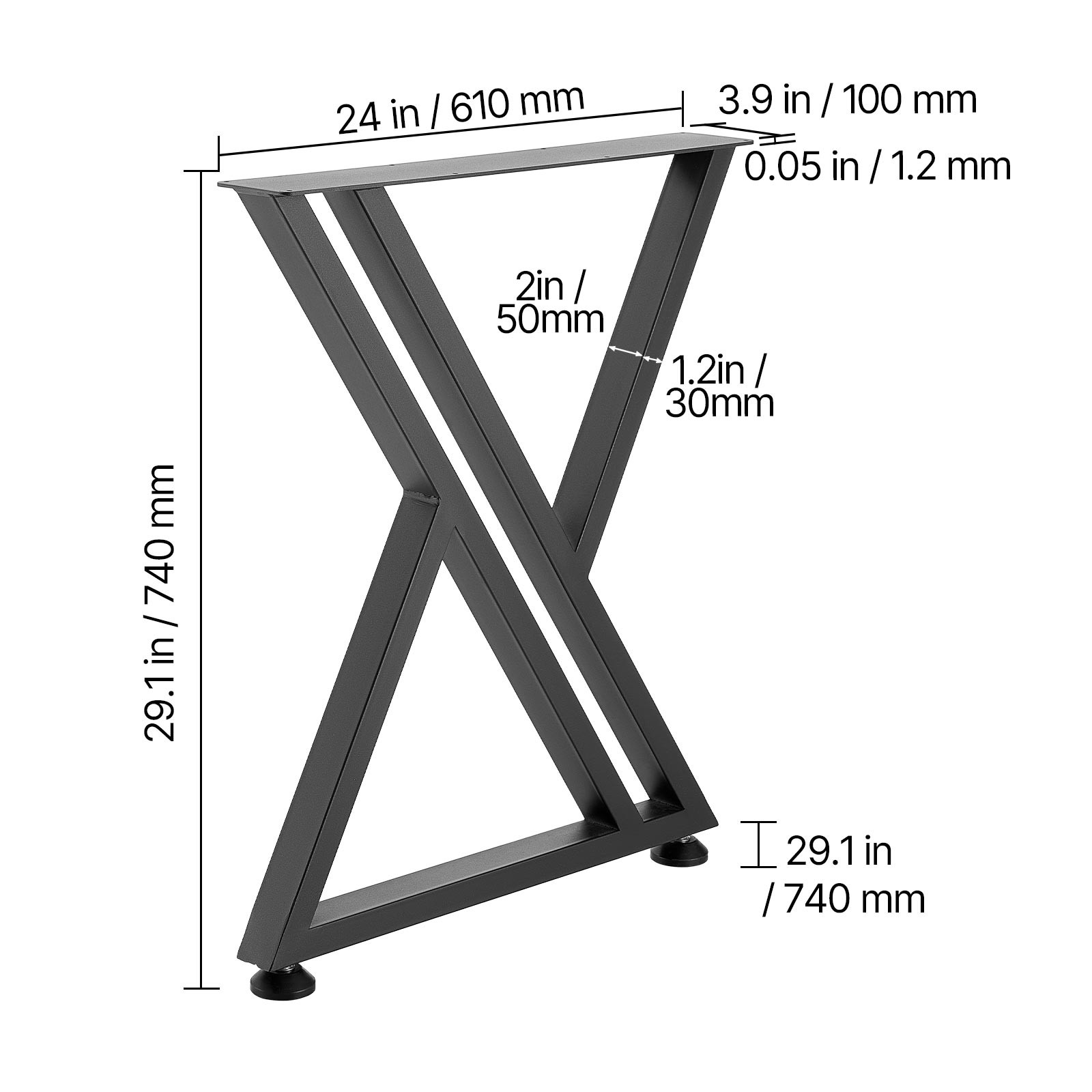 Uimoso Steel Table Legs 29.1 x 24 in, 2204 lbs Capacity, Set of 2, Black