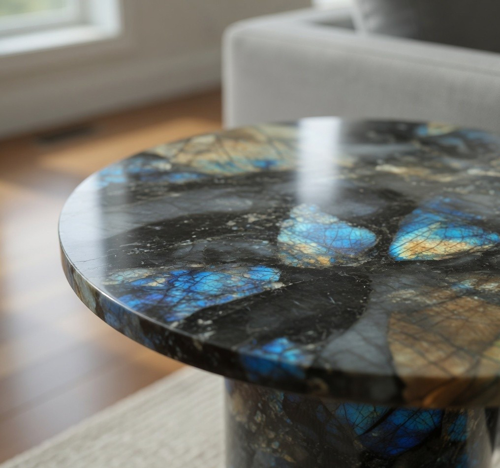 Labradorite Gemstone Side Table – Unique Luxury Accent End Table Home decor