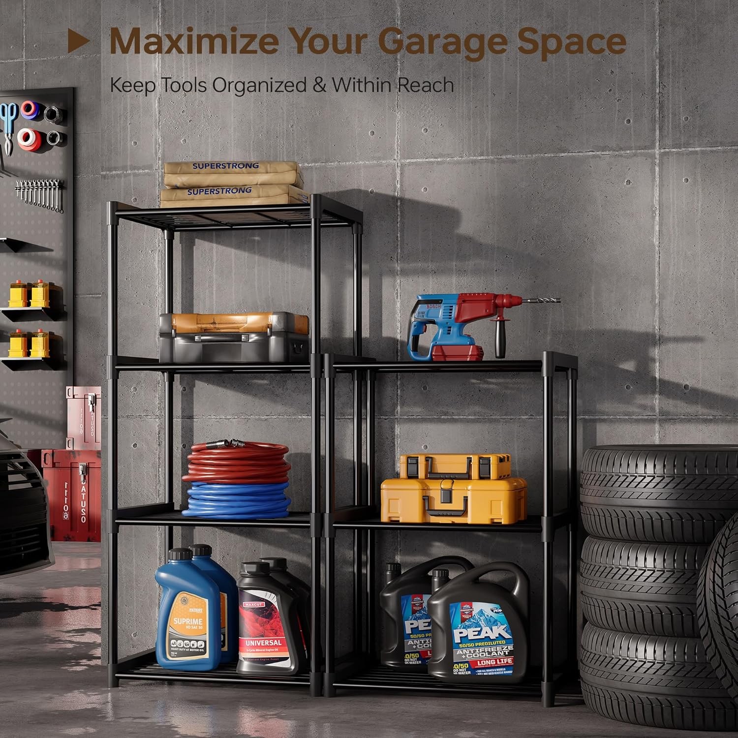 3-Tier Storage Shelves with Plastic Connectors – Metal Shelf Organizer for