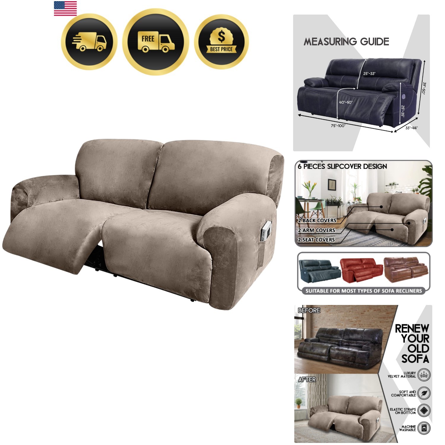 Extra Wide 75″ – 90″, Reclining 2 Seater Sofa, Extra Wide Reclining Love Seat…